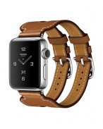 Apple Watch Hermes 38 mm silver-Cuff in leather Barenia Fauve color with double buckle